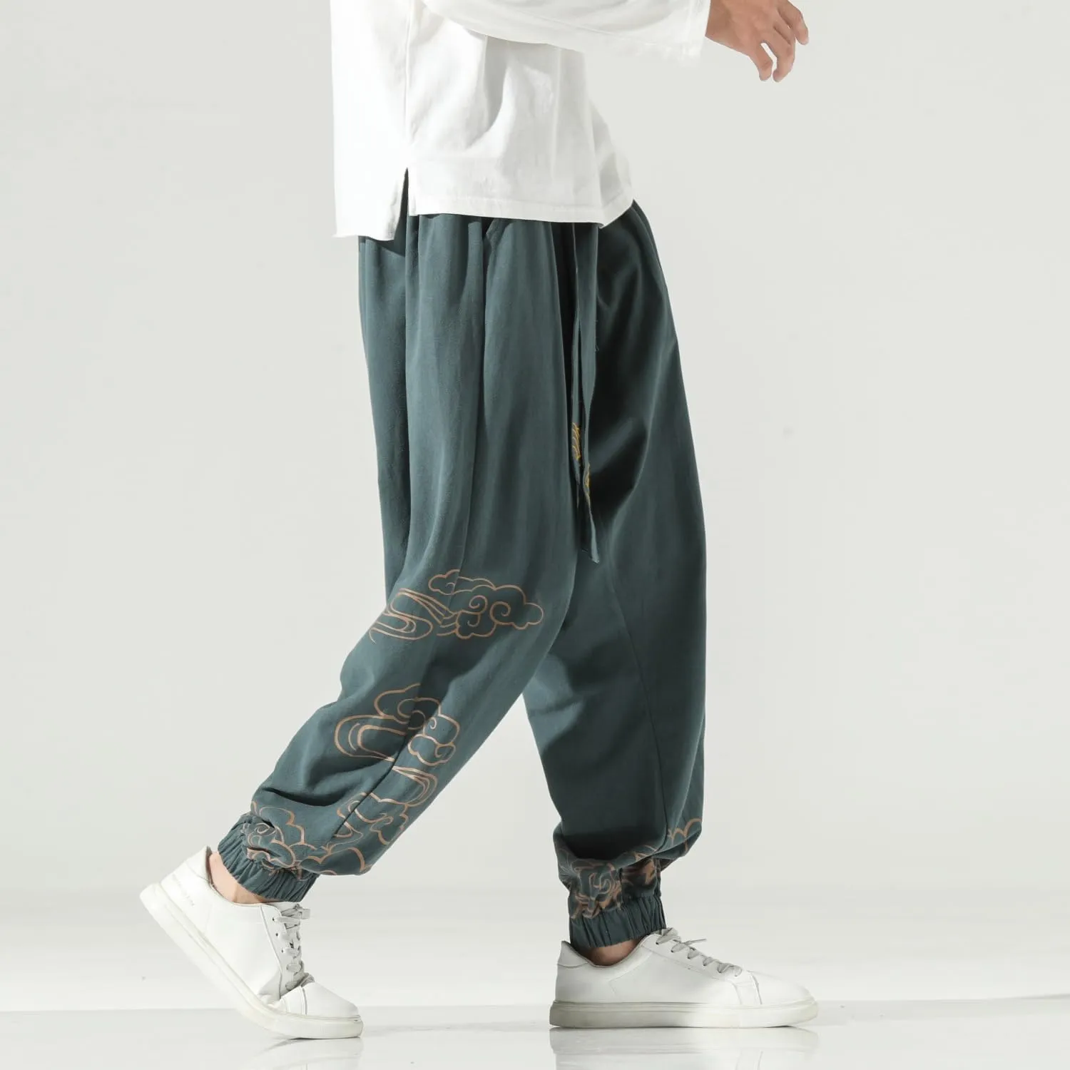 Seidarise Men's Linen Pant Japanese Hip Hop Sweatpants Harem Pants Sports Harem Baggy Wide Leg Cotton