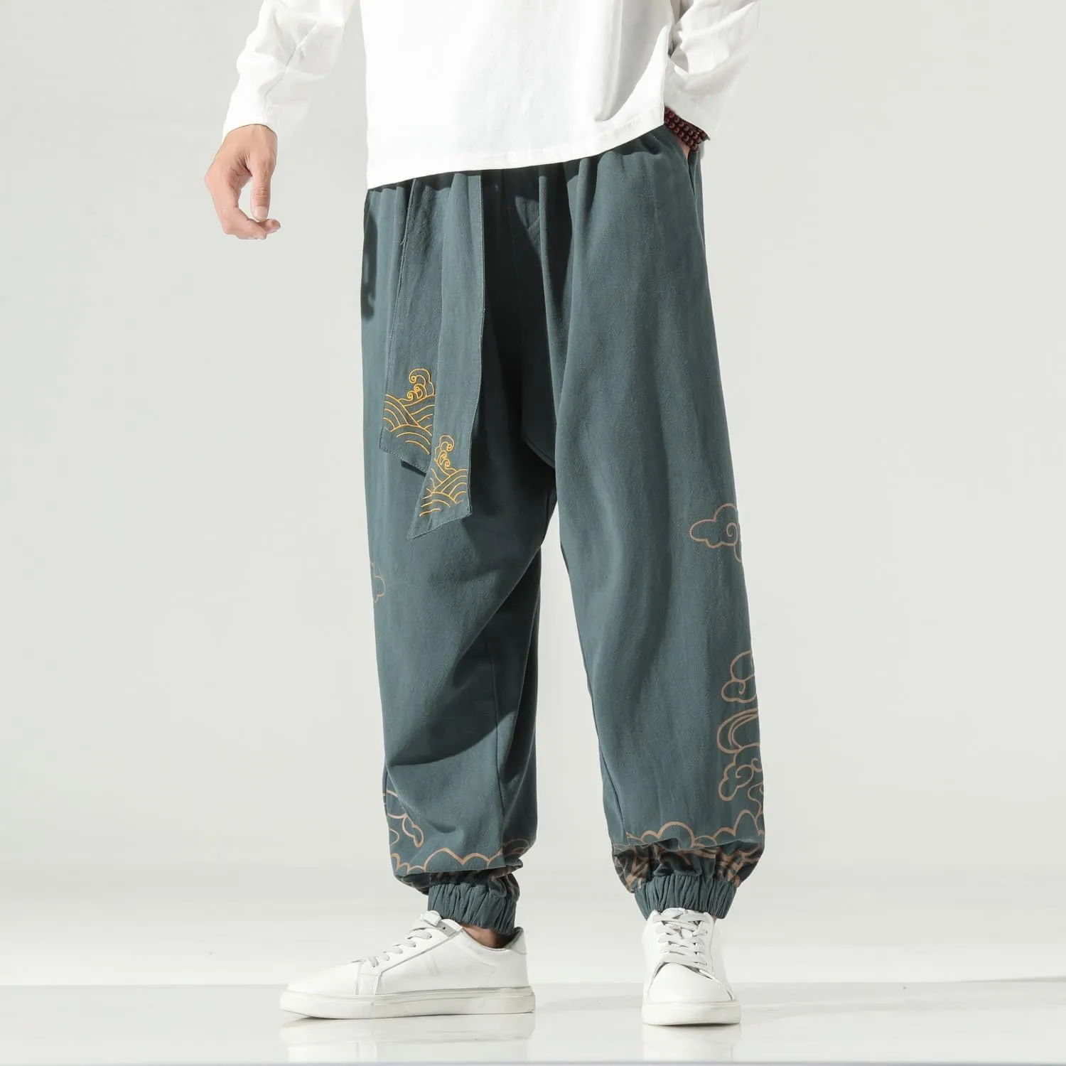 Seidarise Men's Linen Pant Japanese Hip Hop Sweatpants Harem Pants Sports Harem Baggy Wide Leg Cotton