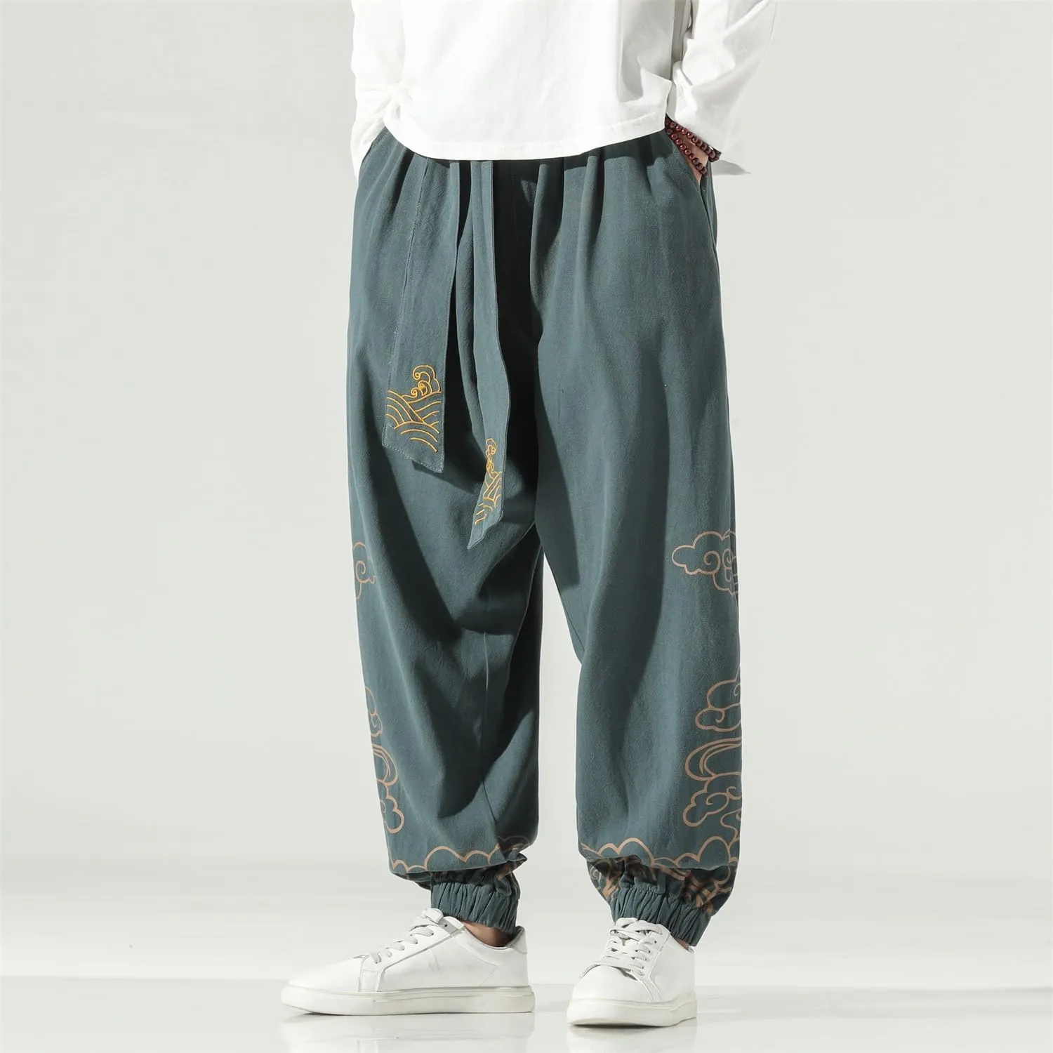 Seidarise Men's Linen Pant Japanese Hip Hop Sweatpants Harem Pants Sports Harem Baggy Wide Leg Cotton