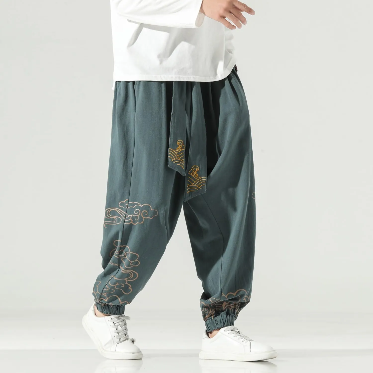 Seidarise Men's Linen Pant Japanese Hip Hop Sweatpants Harem Pants Sports Harem Baggy Wide Leg Cotton