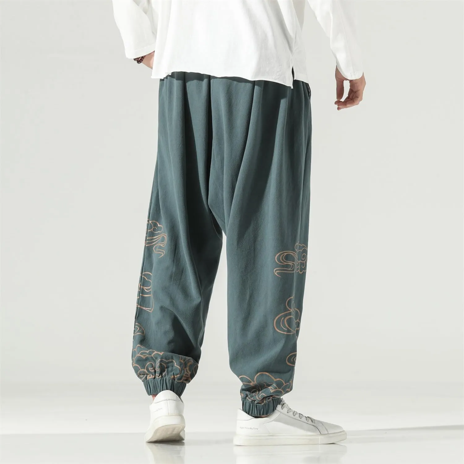 Seidarise Men's Linen Pant Japanese Hip Hop Sweatpants Harem Pants Sports Harem Baggy Wide Leg Cotton
