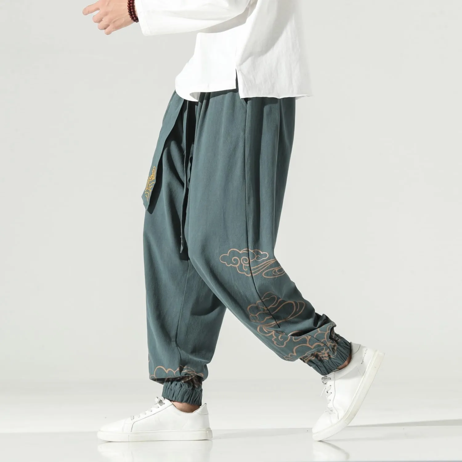 Seidarise Men's Linen Pant Japanese Hip Hop Sweatpants Harem Pants Sports Harem Baggy Wide Leg Cotton