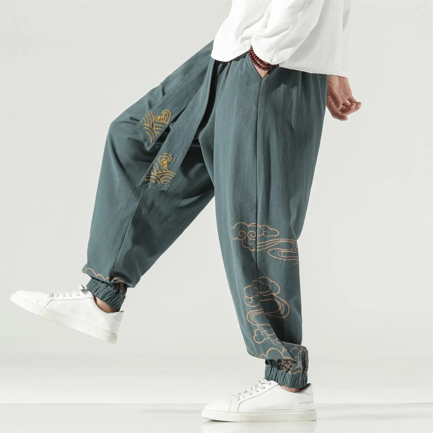 Seidarise Men's Linen Pant Japanese Hip Hop Sweatpants Harem Pants Sports Harem Baggy Wide Leg Cotton