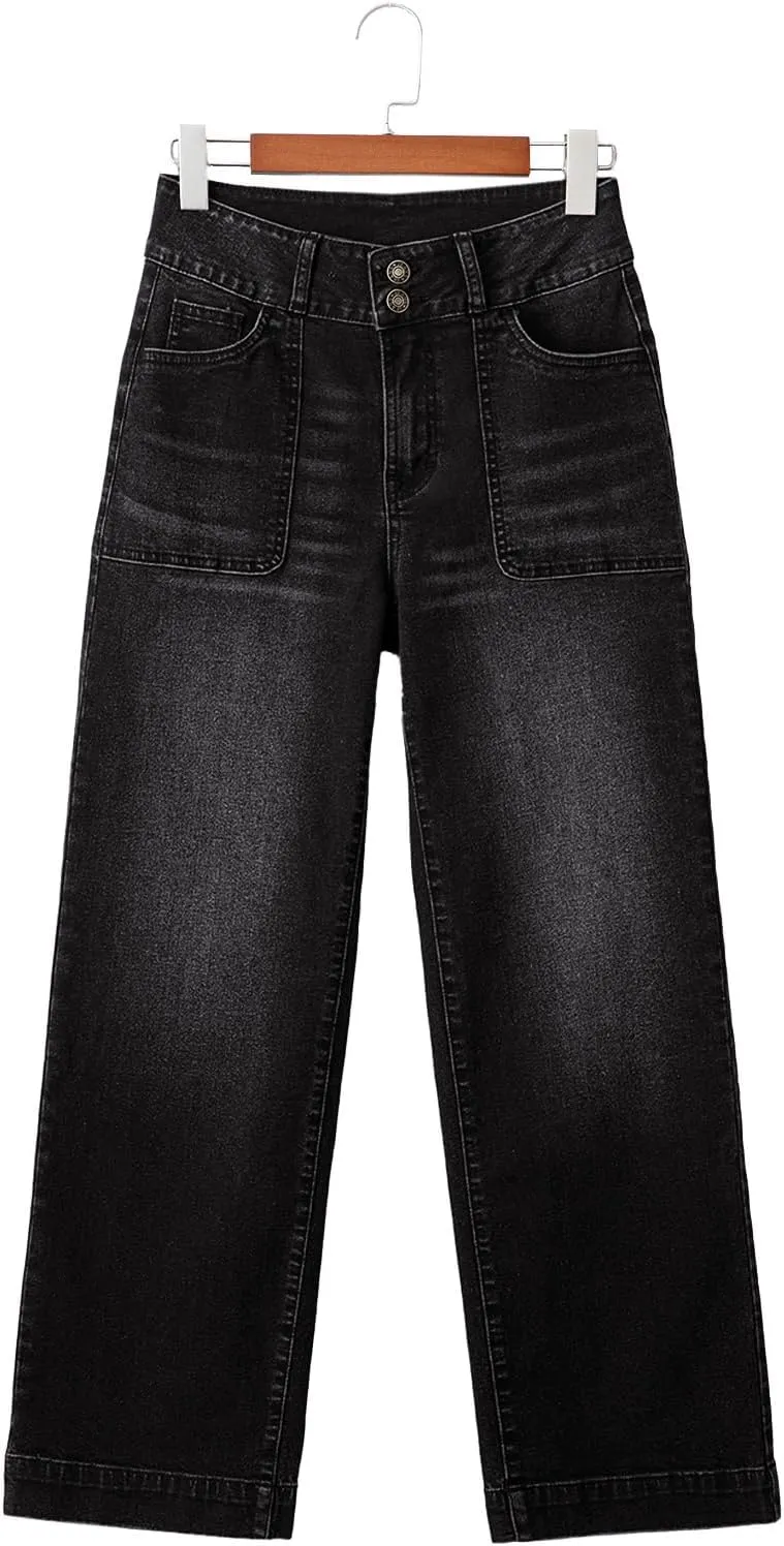 Sidefeel Women's High Waisted Straight Leg Jeans Stretchy Tummy Control Wide Leg Denim Pants with Pockets