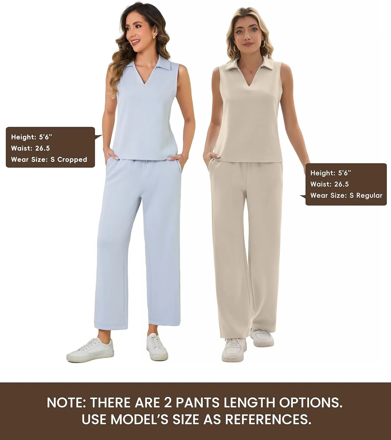 Sixstar Women 2 Piece Outfits Lounge Sets Casual Sleeveless Summer V-Neck Dressy Collared Tracksuit Lounge