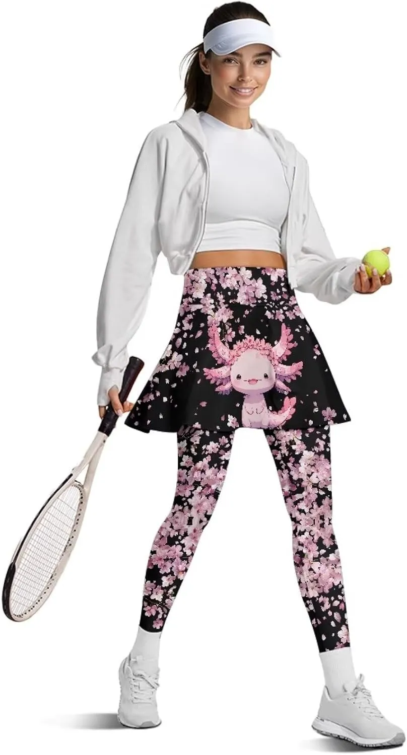 Skirted Leggings for Women Tennis Yoga Pleated Skirt Tummy Control Jogger Skirted Lightweight Pants Gym Leggings