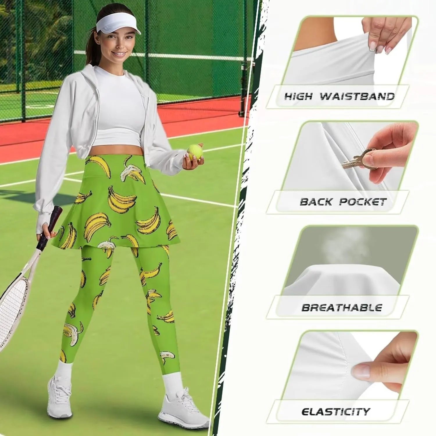 Skirted Leggings for Women Tennis Yoga Pleated Skirt Tummy Control Jogger Skirted Lightweight Pants Gym Leggings
