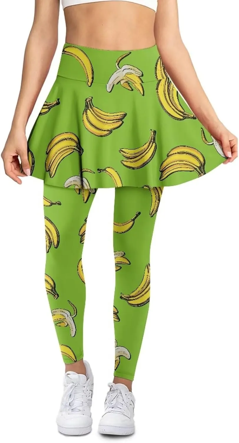 Skirted Leggings for Women Tennis Yoga Pleated Skirt Tummy Control Jogger Skirted Lightweight Pants Gym Leggings