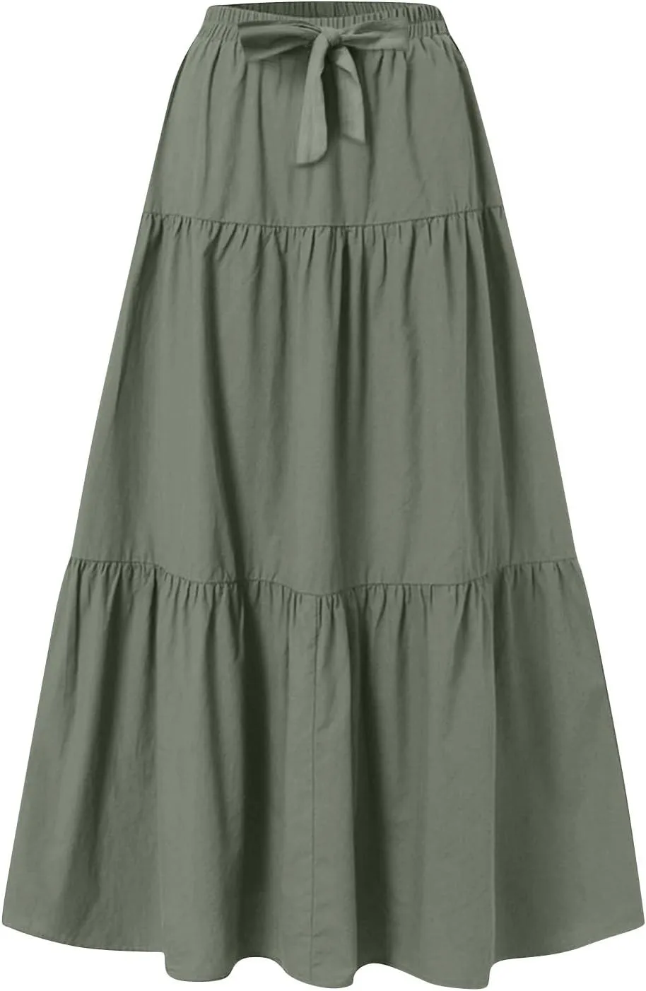 Skirts for Women Trendy Ruffled Summer Plain Color Retro Pleated Skirts Flowy Casual Long Skirt
