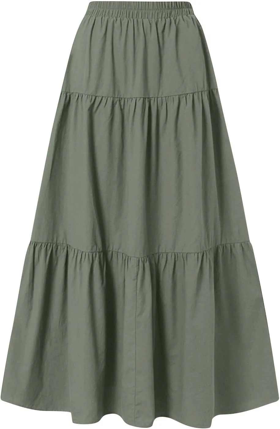 Skirts for Women Trendy Ruffled Summer Plain Color Retro Pleated Skirts Flowy Casual Long Skirt