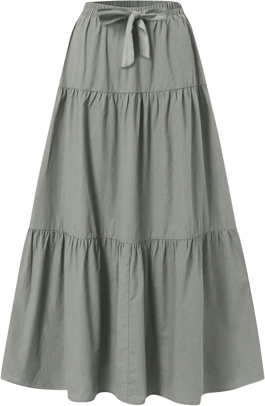 Skirts for Women Trendy Ruffled Summer Plain Color Retro Pleated Skirts Flowy Casual Long Skirt