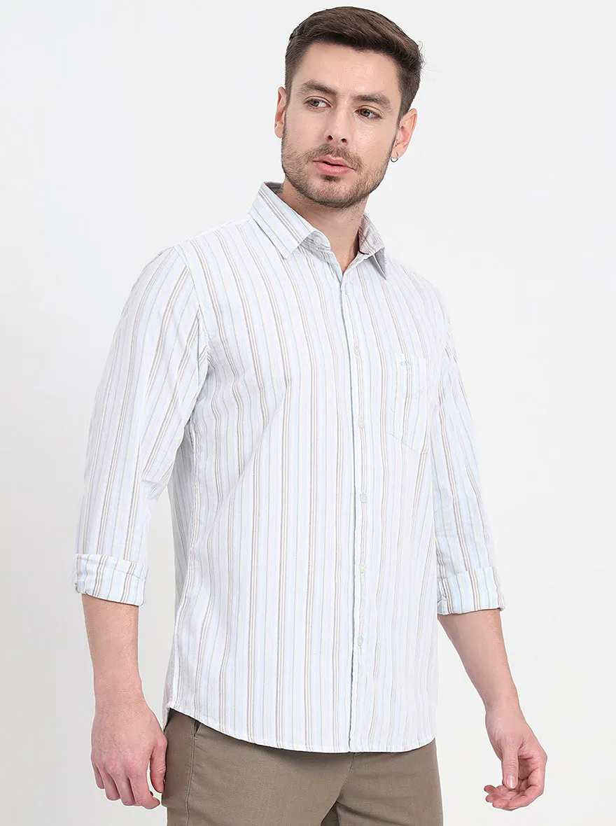 Sky Blue & White Striped Slim Fit Casual Shirt | JadeBlue