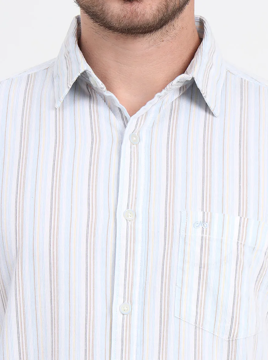 Sky Blue & White Striped Slim Fit Casual Shirt | JadeBlue