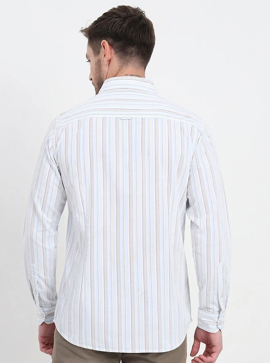 Sky Blue & White Striped Slim Fit Casual Shirt | JadeBlue