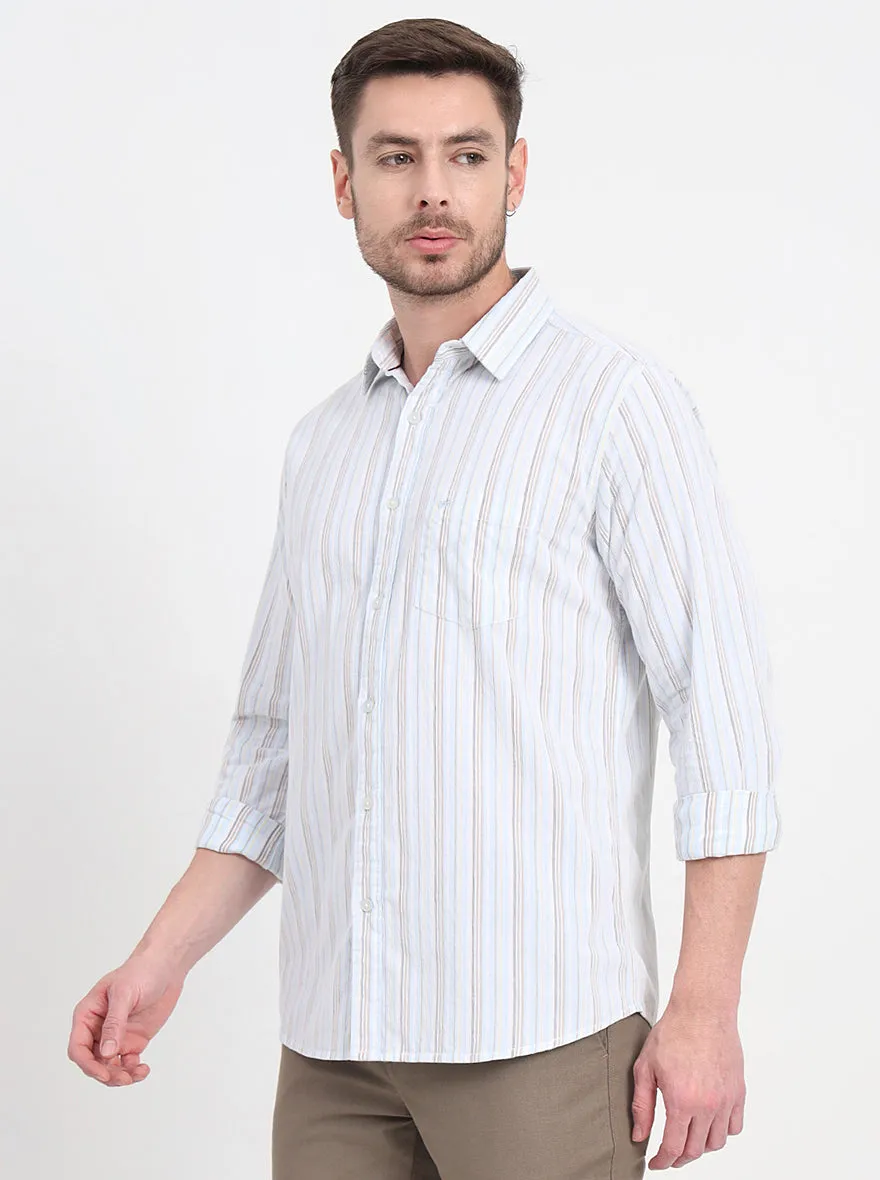 Sky Blue & White Striped Slim Fit Casual Shirt | JadeBlue