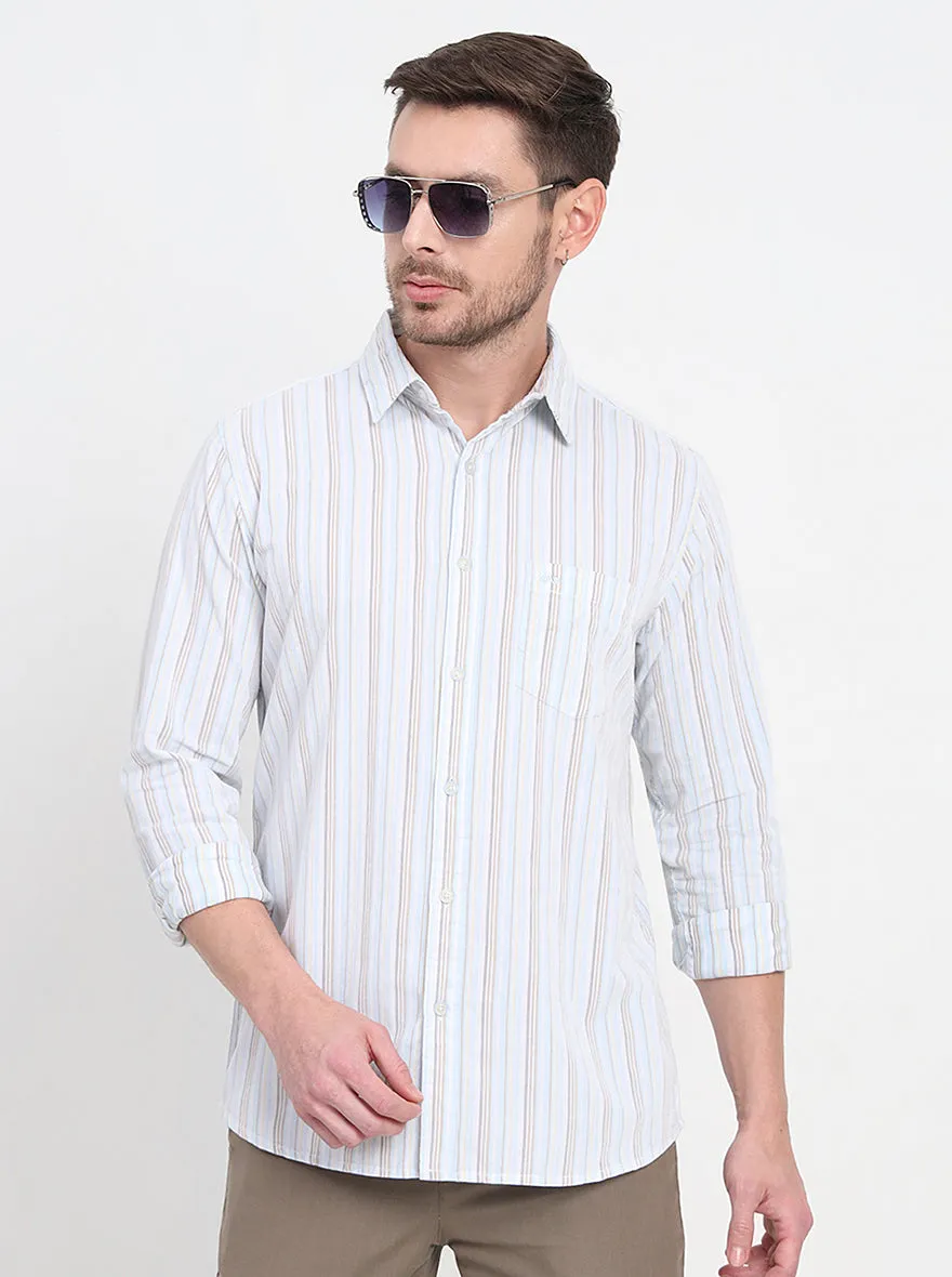 Sky Blue & White Striped Slim Fit Casual Shirt | JadeBlue