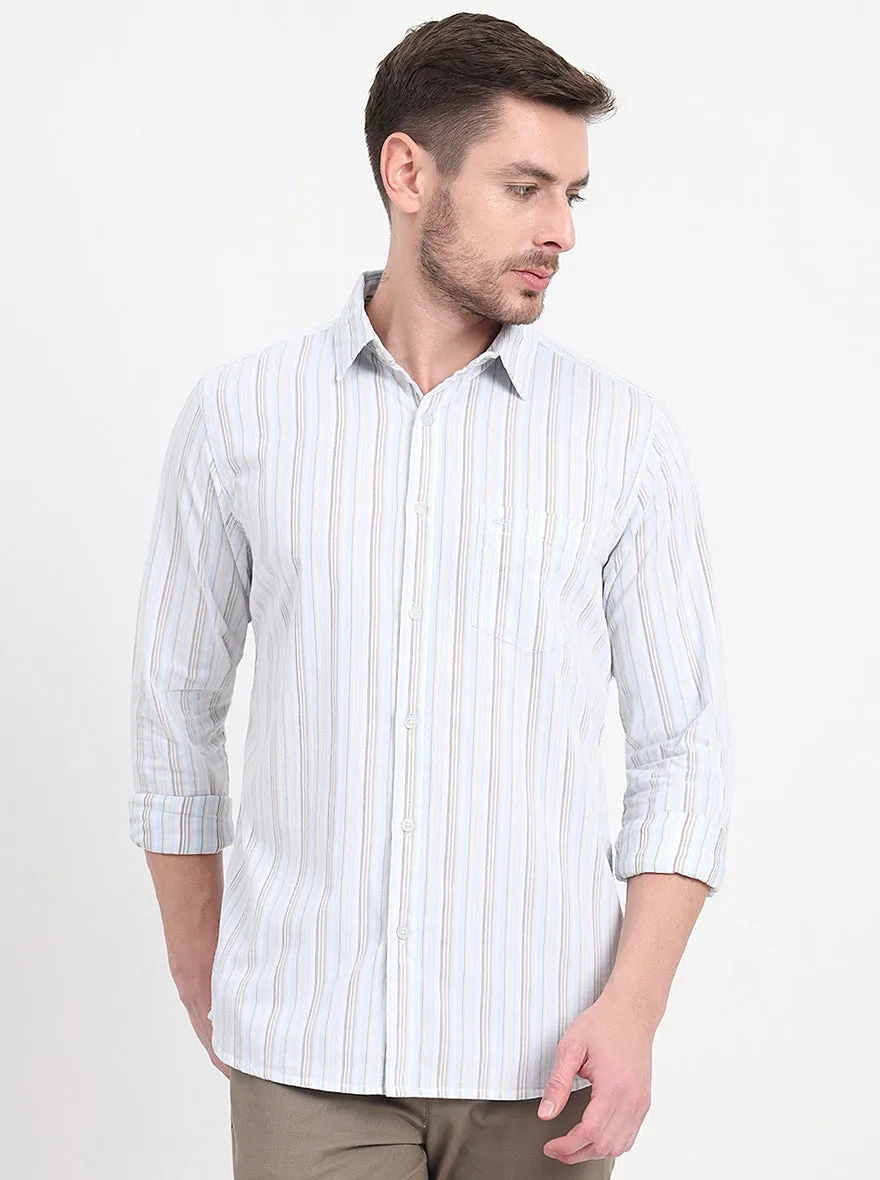 Sky Blue & White Striped Slim Fit Casual Shirt | JadeBlue