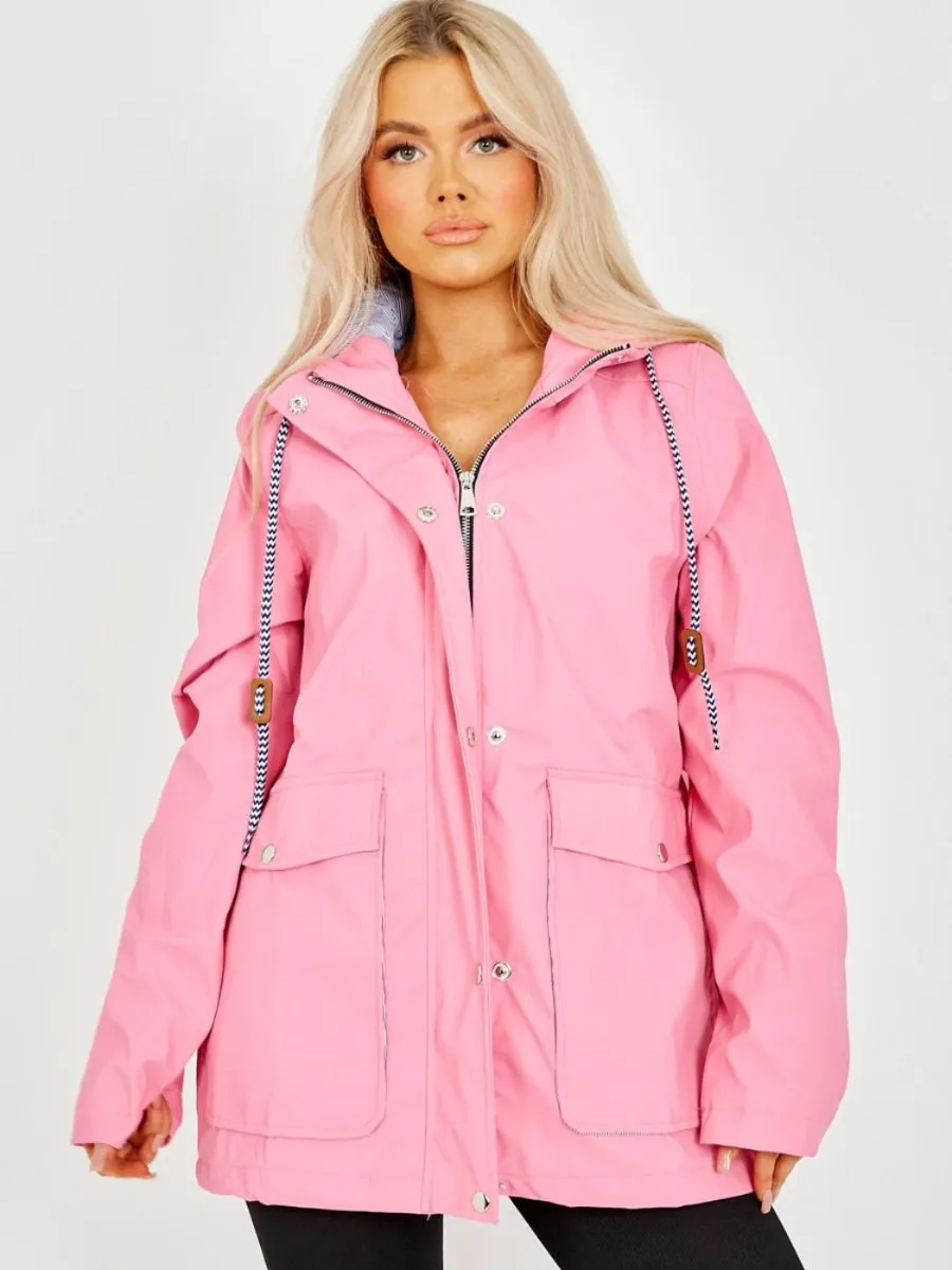 Sonia PU Coated Hooded Rain Mac In Pink