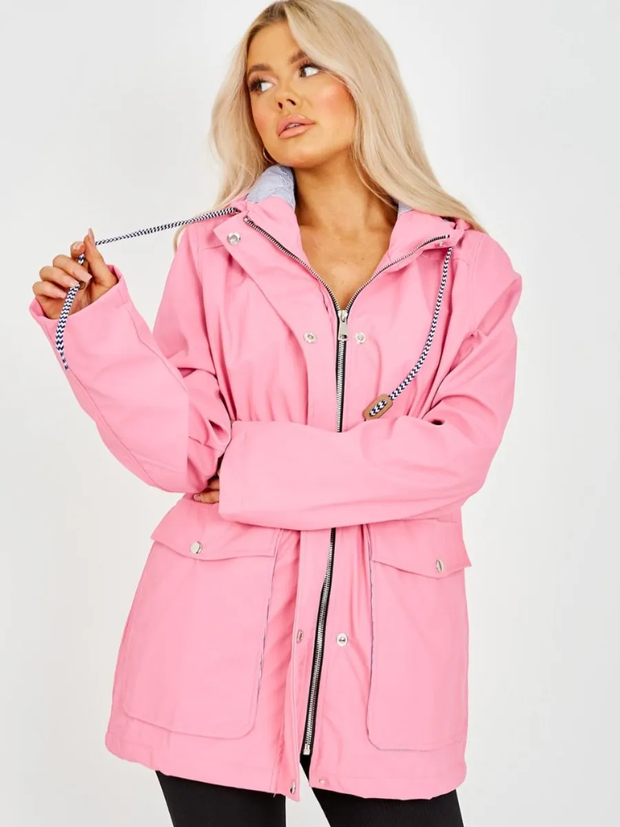 Sonia PU Coated Hooded Rain Mac In Pink
