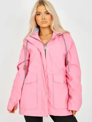 Sonia PU Coated Hooded Rain Mac In Pink