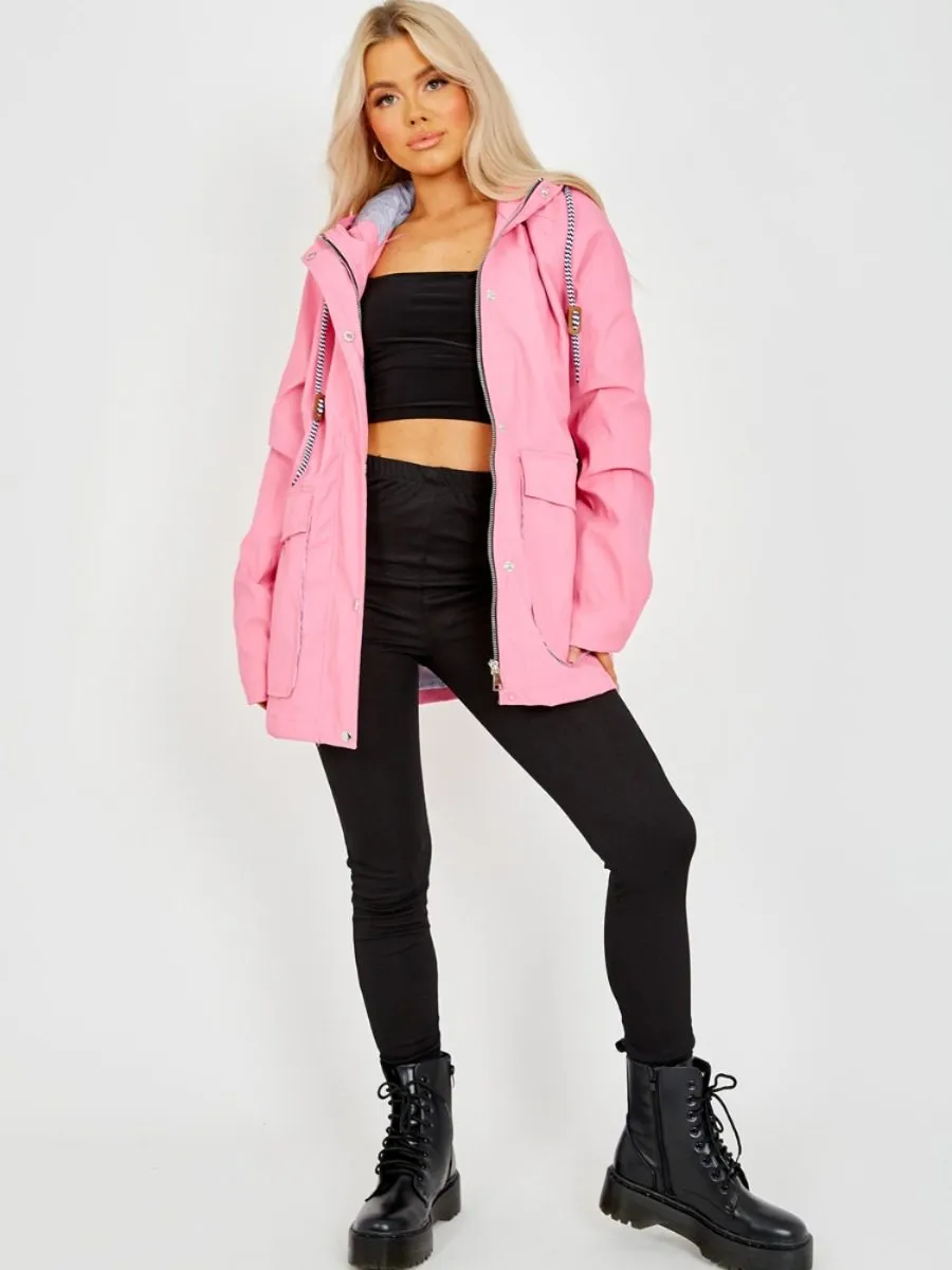 Sonia PU Coated Hooded Rain Mac In Pink