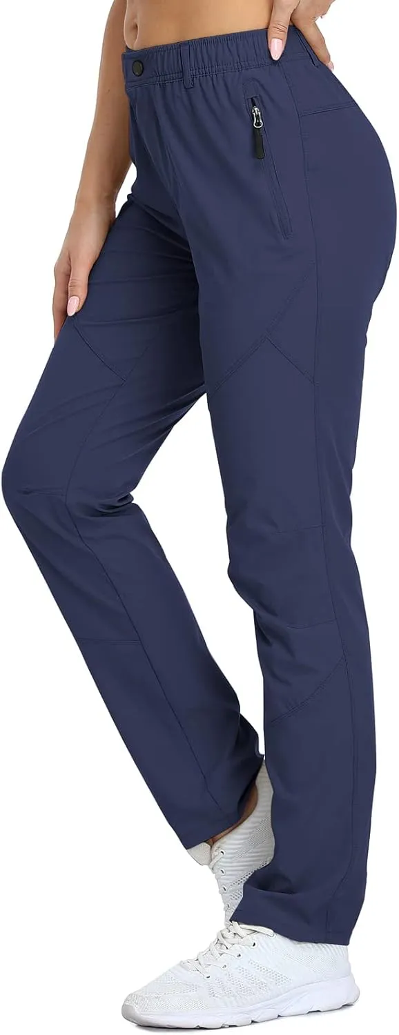 SPOSULEI Womens Summer Lightweight Pants Outdoor Nylon Quick Dry Travel Golf Hiking Sweatpants with Zipper Pockets
