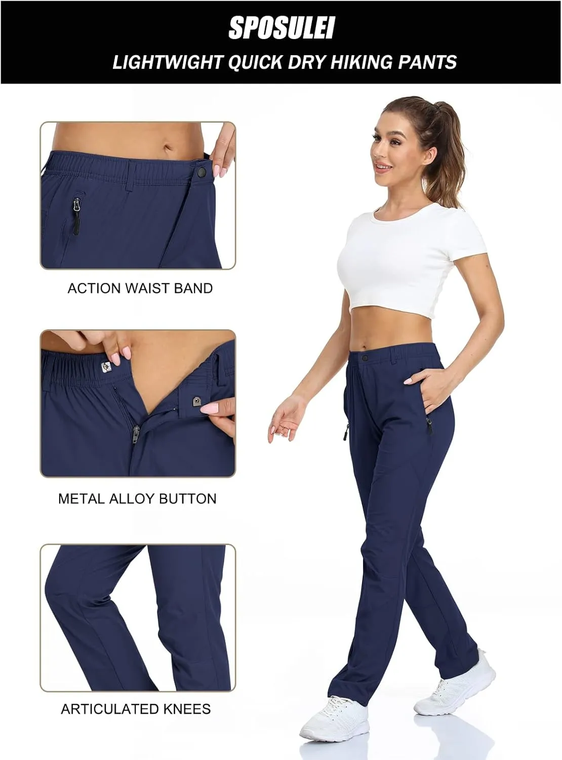 SPOSULEI Womens Summer Lightweight Pants Outdoor Nylon Quick Dry Travel Golf Hiking Sweatpants with Zipper Pockets