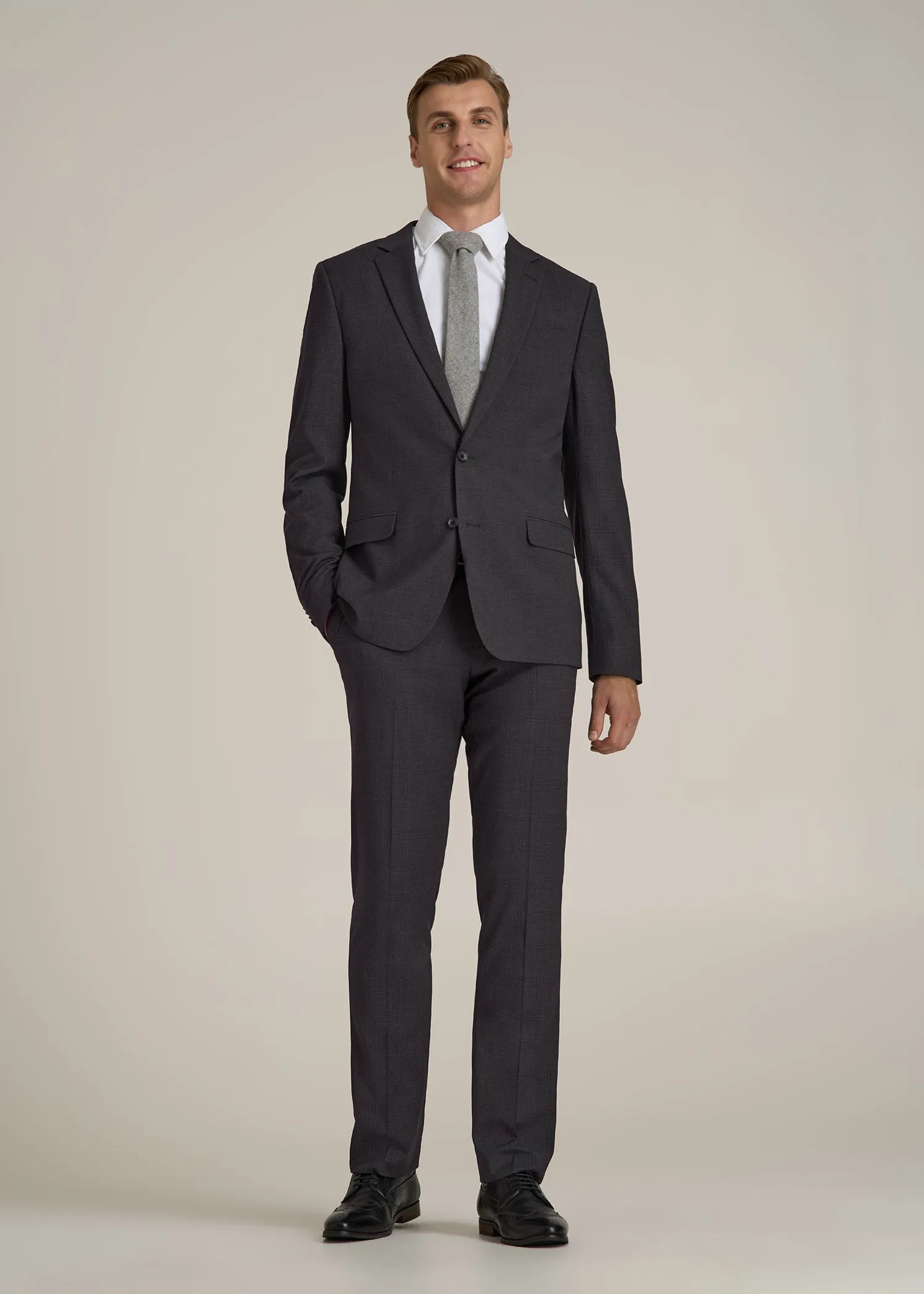 Suit Trousers for Tall Men in Charcoal Plaid