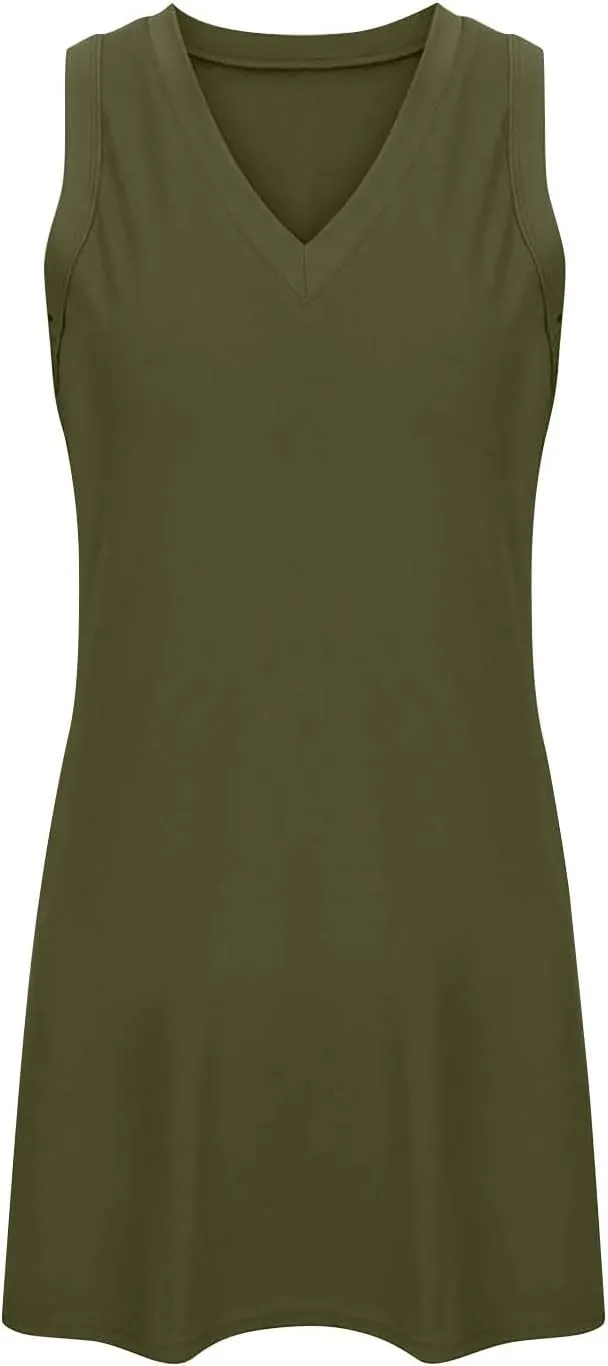 Summer Casual Beach Dress for Women 2025 Vacation V Neck Sleeveless Sundress Loose A-Line Mini Tank Dresses with Split
