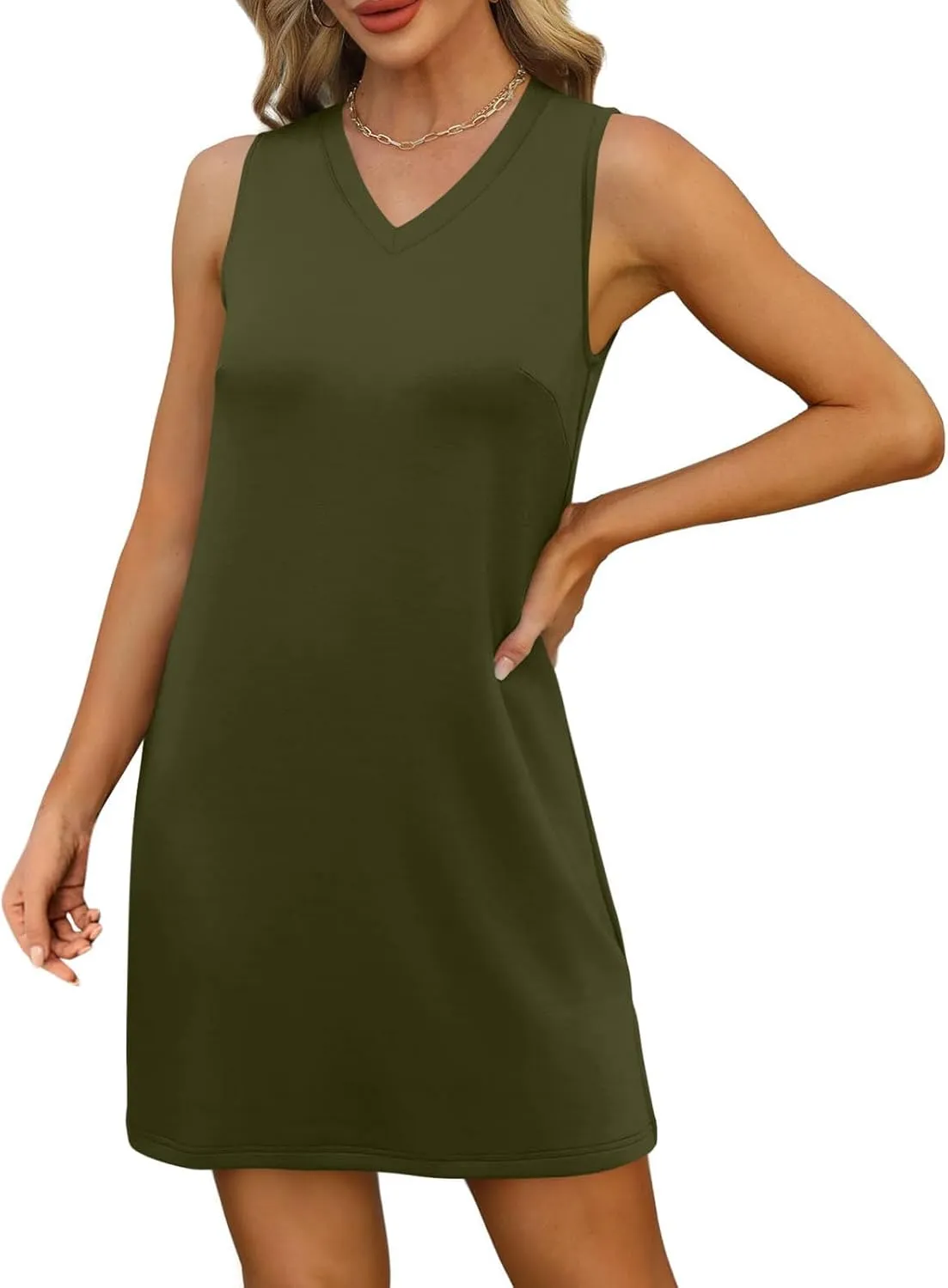 Summer Casual Beach Dress for Women 2025 Vacation V Neck Sleeveless Sundress Loose A-Line Mini Tank Dresses with Split