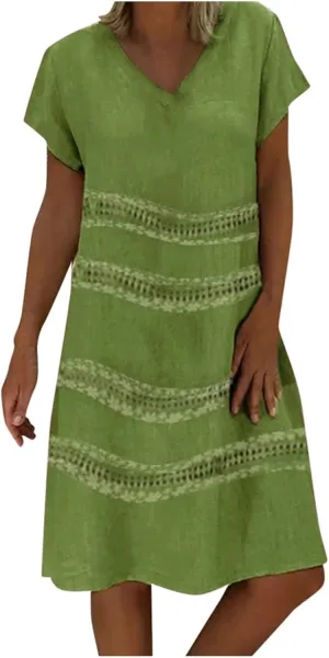 Summer Dress for Women Short Sleeve V-Neck Casual Midi Sundresses Loose Fit t-Shirt Flowy Beach Vacation Dresses