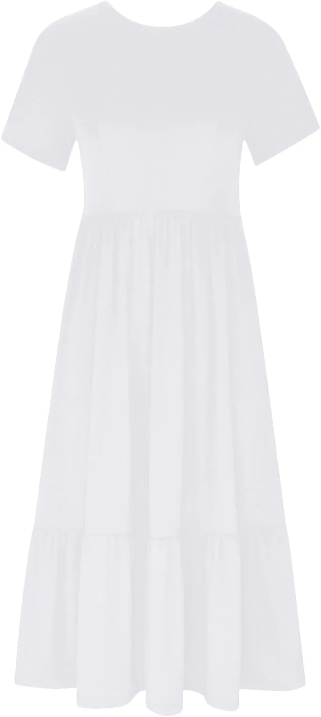 Summer Dresses for Women 2024 Maxi Casual Short Sleeve Crewneck Dress Flowy Swing Beach Sundresses with Pockets