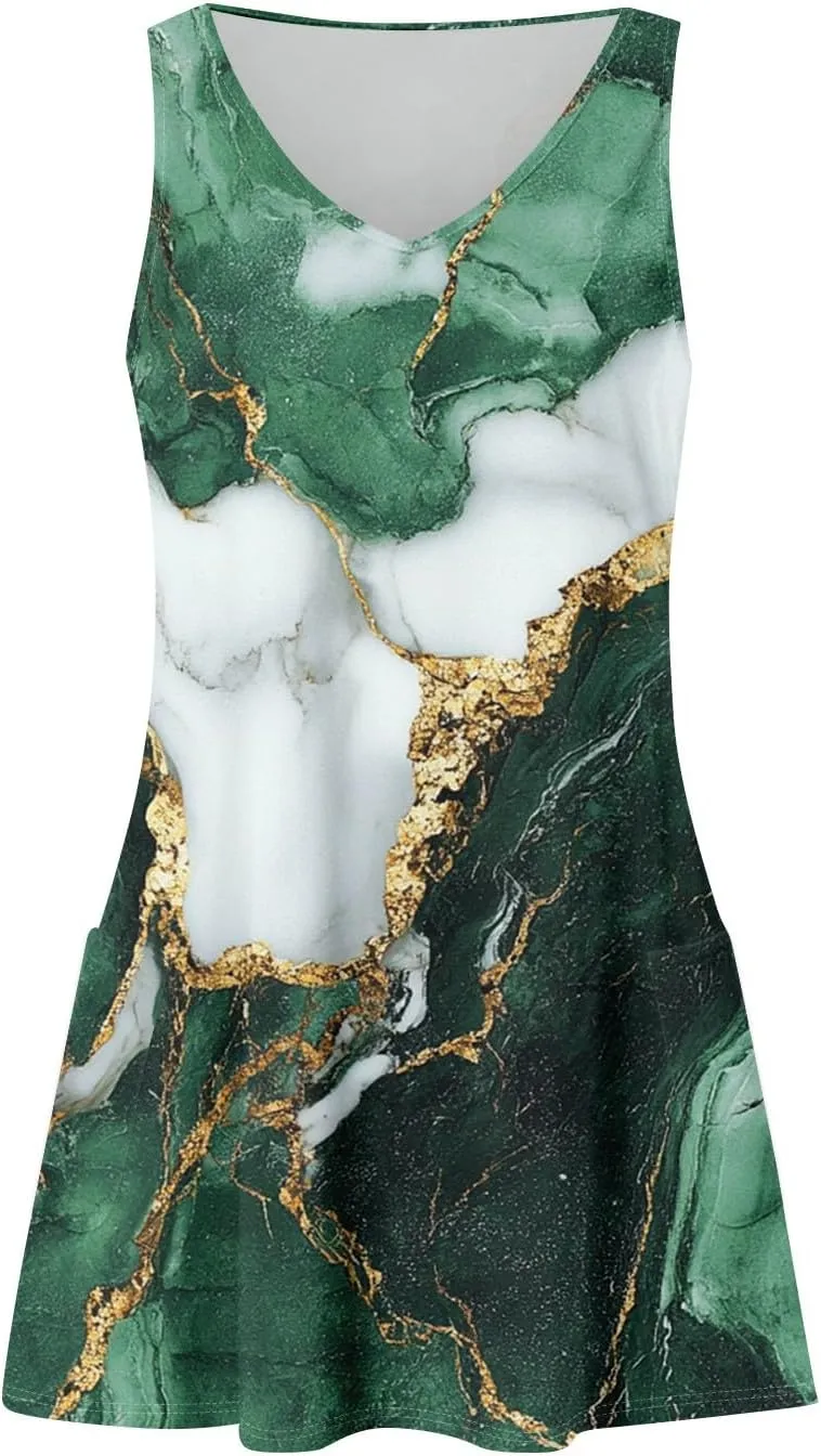 Summer Dresses for Women 2025 Sleeveless Loose Sundresses V Neck Boho Beach T Shirt Dresses Casual Floral Tank Dress