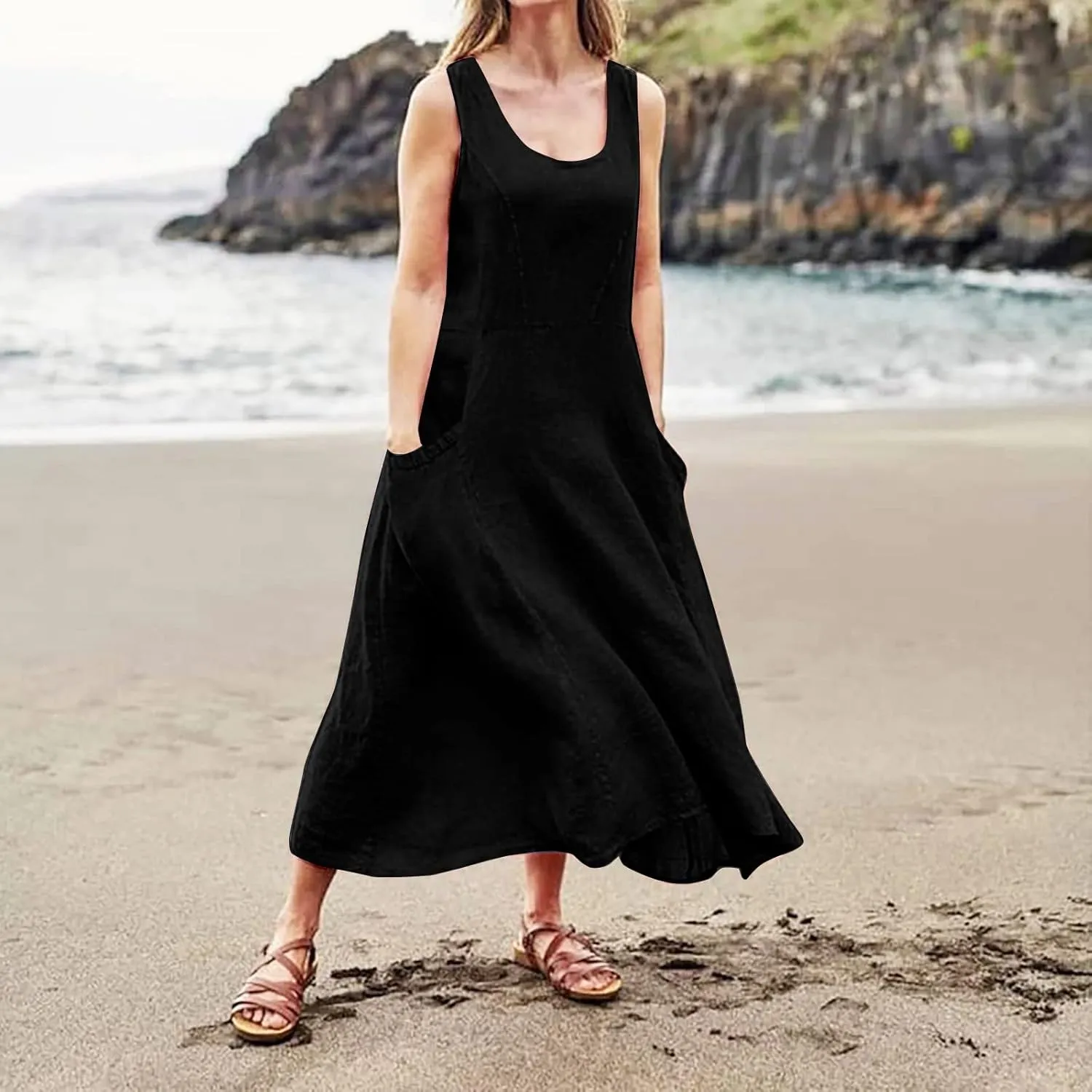 Summer Dresses for Women 2025 Women's Summer Casual Sleeveless Long Maxi Beach Dress Vestido De Lino Loose Cotton