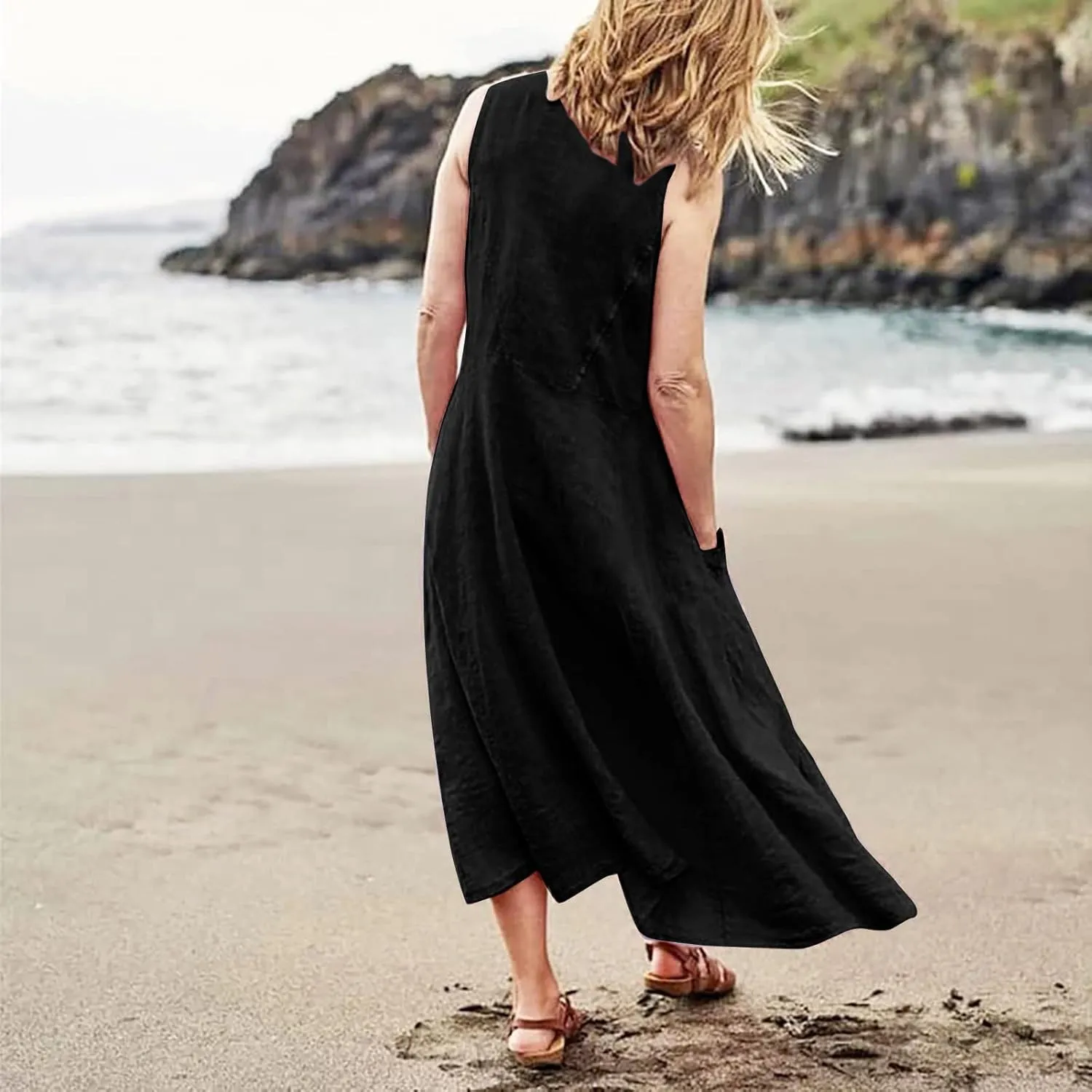 Summer Dresses for Women 2025 Women's Summer Casual Sleeveless Long Maxi Beach Dress Vestido De Lino Loose Cotton