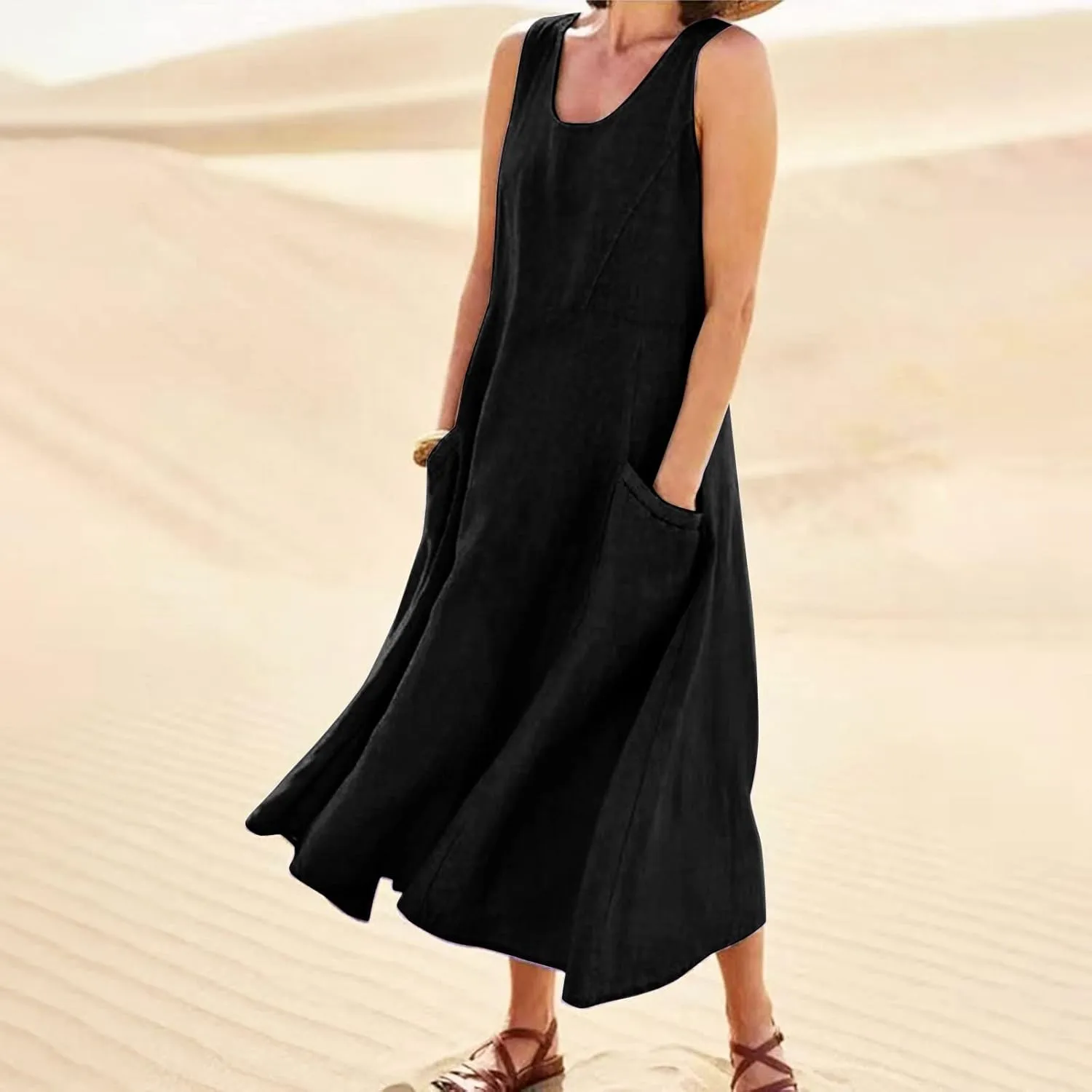 Summer Dresses for Women 2025 Women's Summer Casual Sleeveless Long Maxi Beach Dress Vestido De Lino Loose Cotton
