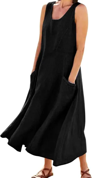 Summer Dresses for Women 2025 Women's Summer Casual Sleeveless Long Maxi Beach Dress Vestido De Lino Loose Cotton