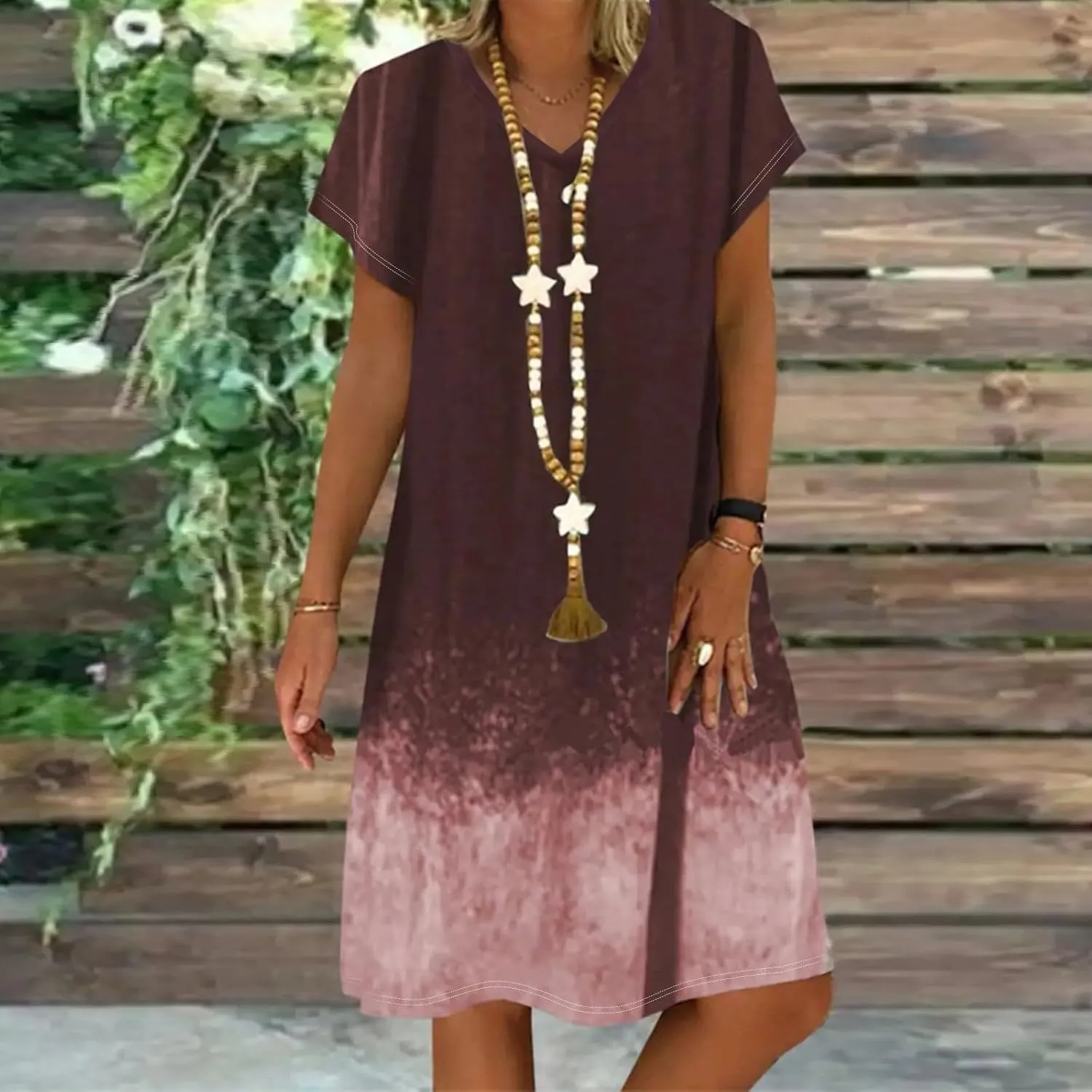 Summer Dresses for Women 2025,Women's Summer Dress Plus Size V Neck Short Sleeve Dresses Boho Floral Printed Dress