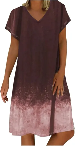 Summer Dresses for Women 2025,Women's Summer Dress Plus Size V Neck Short Sleeve Dresses Boho Floral Printed Dress