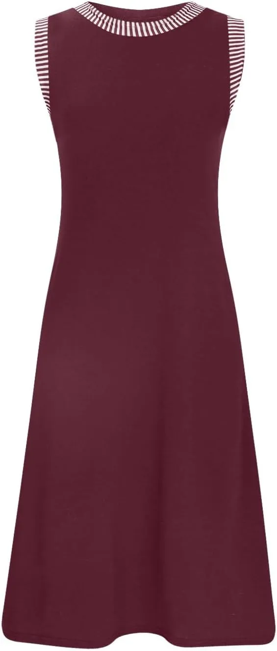 Summer Dresses for Women Casual Crewneck Sleeveless Tank Dress Beach Loose Fit Coverup Mini Sundress Vacation