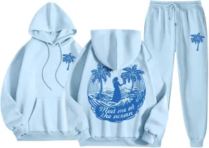 Sweatsuits Women 2 Piece Outfit Hoodie Sweatset Pink Sweatsuit Jogger Sets Matching Tracksuit Sweatpants Teen girl