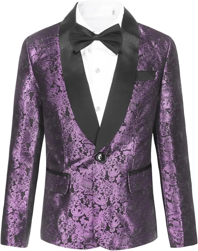 SWOTGdoby Boys Suit Formal Tuexdo Golden Jacquard Slim Fit 2 Pieces Suit Set Jacket Pants for Wedding Prom Party