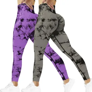 Tie Dye Seamless Leggings for Women High Waist Workout Yoga Pants Scrunch Butt Lifting Compression Tights