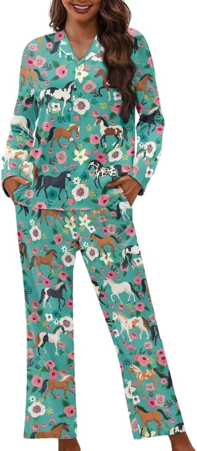 Upetstory Button Down Pajamas Sets for Women Sleepwear Long Sleeve Loungewear