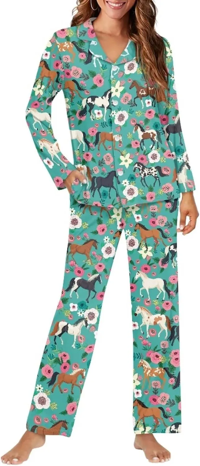 Upetstory Button Down Pajamas Sets for Women Sleepwear Long Sleeve Loungewear