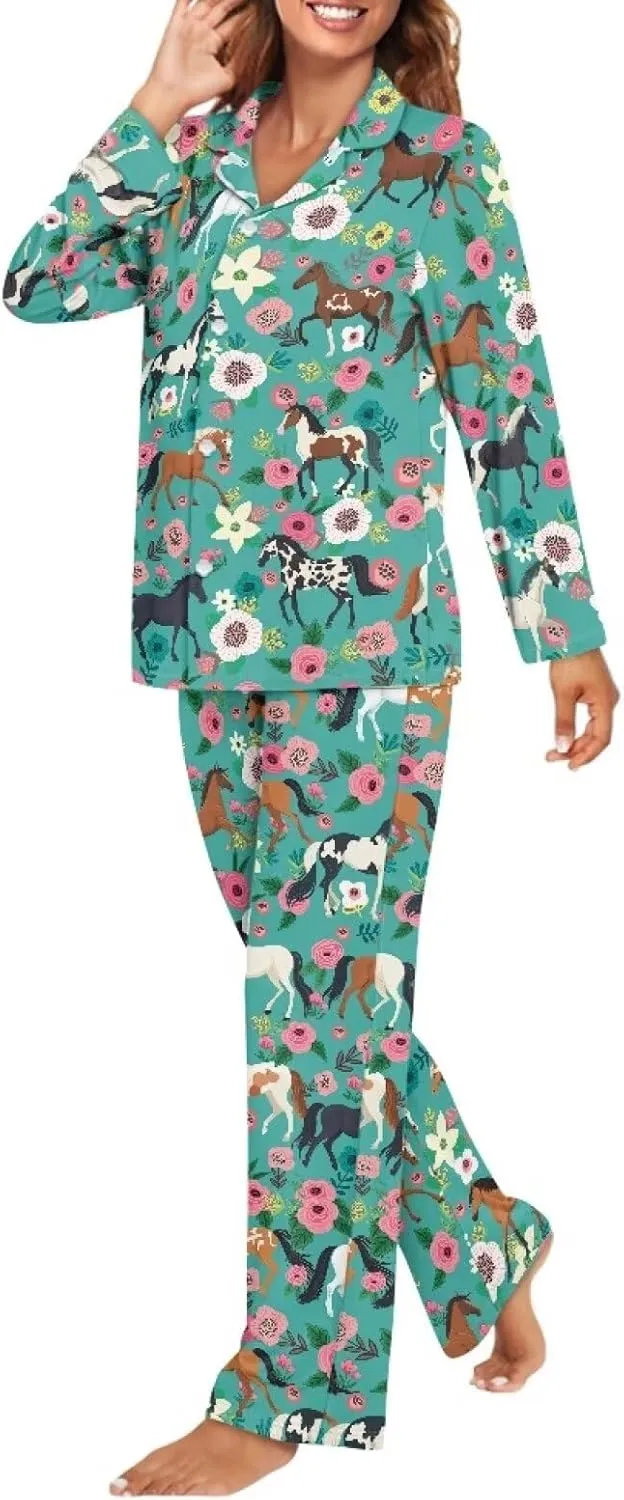 Upetstory Button Down Pajamas Sets for Women Sleepwear Long Sleeve Loungewear