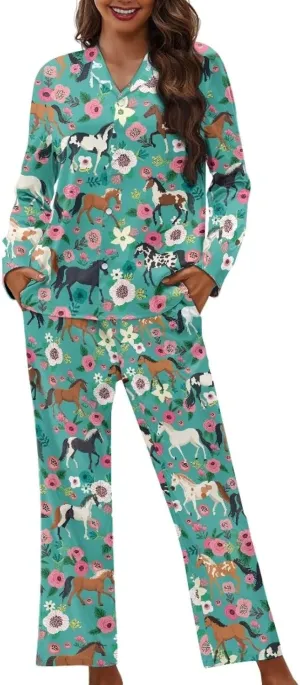 Upetstory Button Down Pajamas Sets for Women Sleepwear Long Sleeve Loungewear