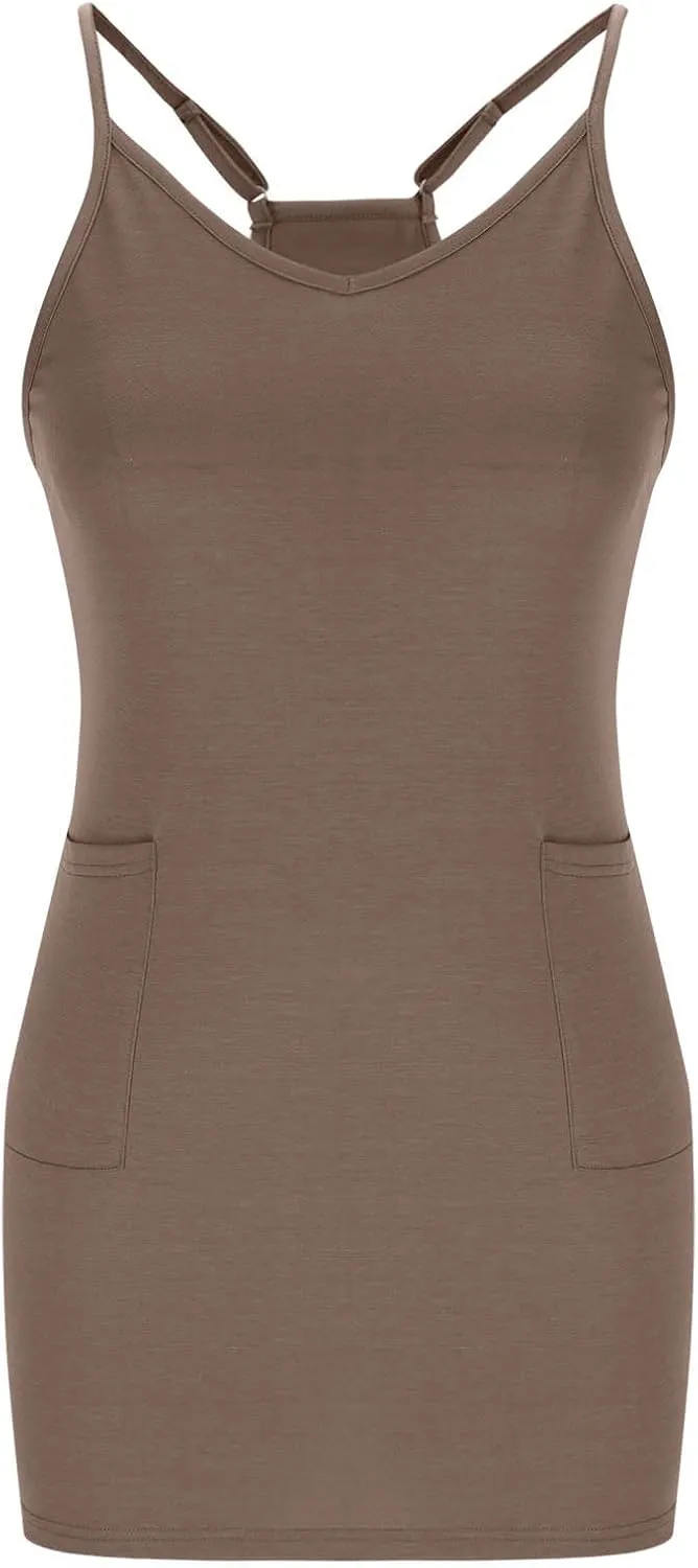 Vacation Dresses for Women 2025 Casual Sleeveless Cute Sundress Ladies Sexy Summer Mini Tank Dress with Pockets