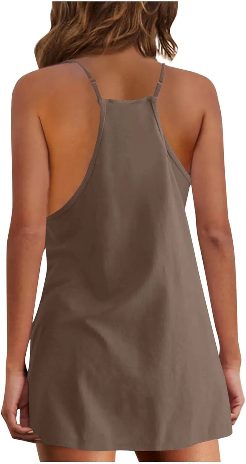 Vacation Dresses for Women 2025 Casual Sleeveless Cute Sundress Ladies Sexy Summer Mini Tank Dress with Pockets