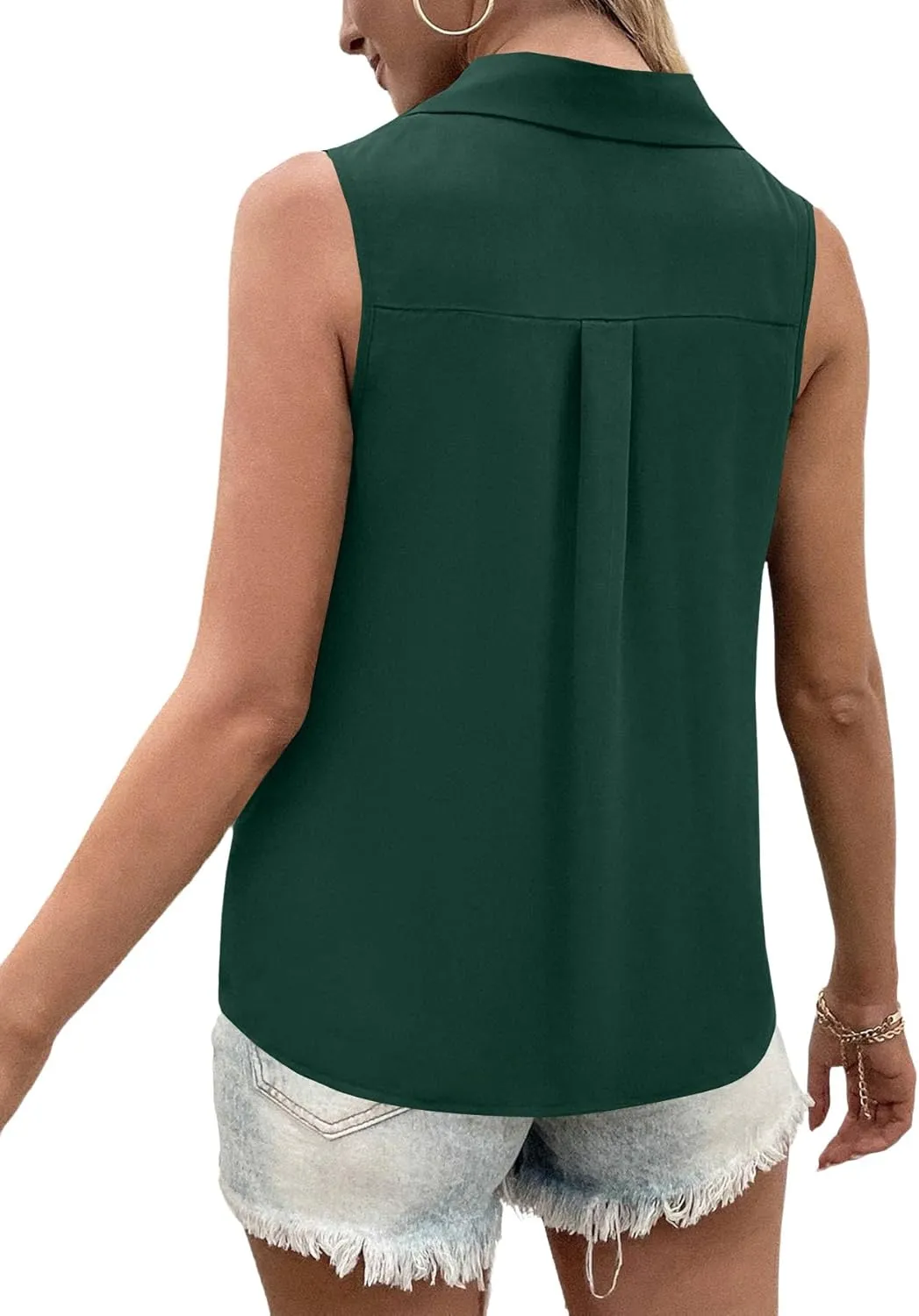 Vrtige Women's Casual Collar V Neck Button Down Sleeveless Tunic Blouse Shirt Tank Top